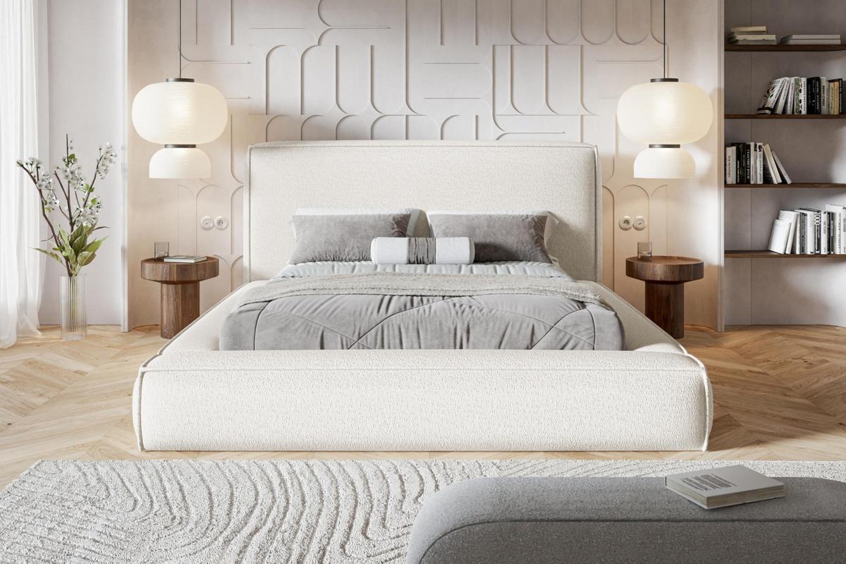 BETT 120x200 - Polsterbett mit Bettkasten und Holzrahmen - Modern Bett - Eleganter Catch-Me-Stoff - Kollektion Luna Maxi - Weiß - Weiß, Holz/Textil (120/200cm) - Alpi-Möbel