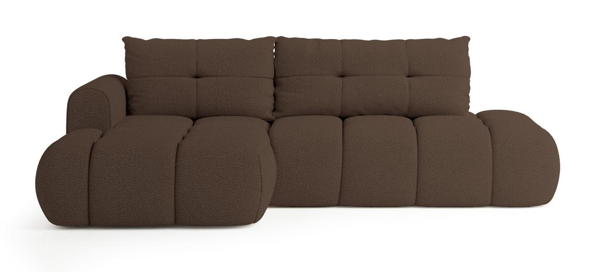 ECKSOFA FLUMA L-S Braun Boucle-Stoff mit Schlaffunktion - Braun, Holz (279/158cm) - MASSENO
