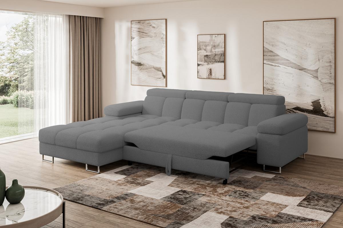 ECKSOFA mit Schlaffunktion Ottomane Links 271x203x79 Grau Bouclé - Chromfarben, Holzwerkstoff/Textil (271/203cm) - ALTDECOR