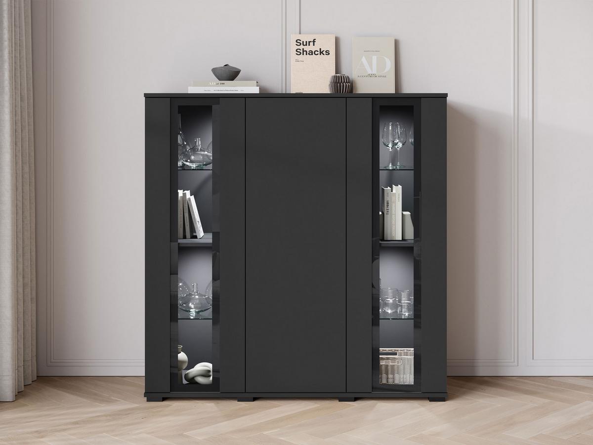 KOMMODE Caro HB 120 mit weißer LED Beleuchtung - Schwarz, Holzwerkstoff/Kunststoff (120/122/40cm) - MIRJAN24