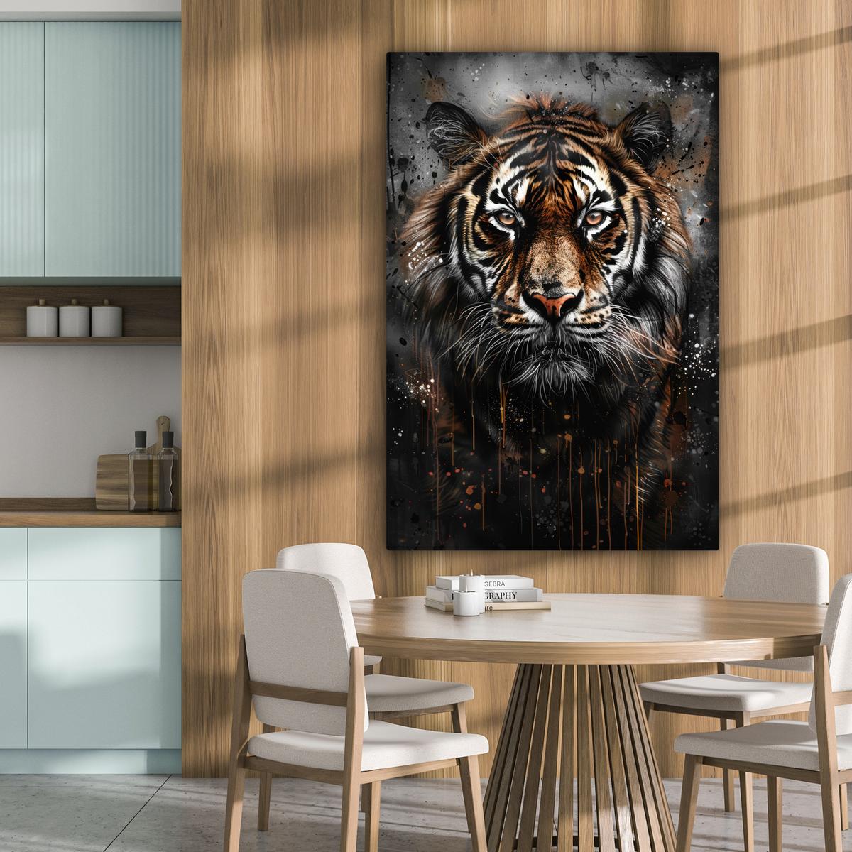 LEINWANDBILD Tiger - Tiere - Porträt - Luxus - Schwarz Deko XXL 80x120 cm - Anthrazit, Textil (80/120cm) - MuchoWow