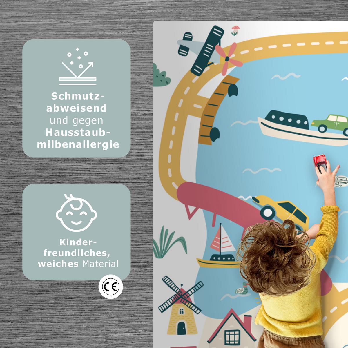 KINDERTEPPICH Riesenrad - Stadt - Tiere - Auto - Kinder Spielmatte 120x180 cm - Multicolor, Kunststoff (120/0.3cm) - OnlyWow