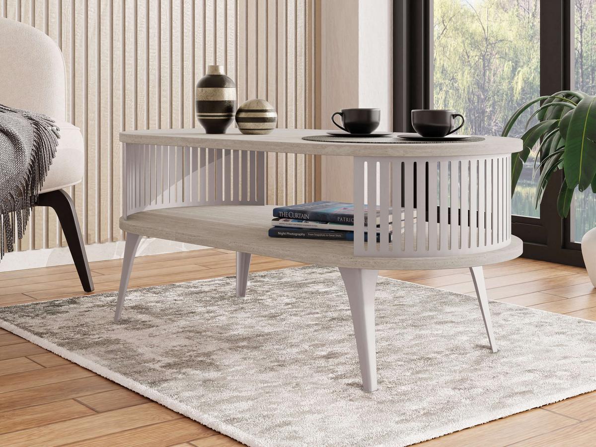 COUCHTISCH Roenni Oval - Taupe/Kaschmir, Holzwerkstoff/Metall (100/50/44cm) - MIRJAN24