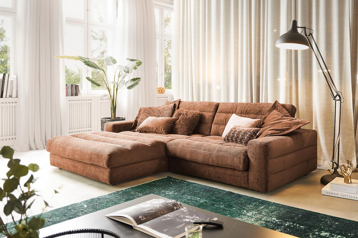 ECKSOFA LANA SOFA Braun Cord - Schwarz/Braun, Textil (296/205cm) - KAWOLA