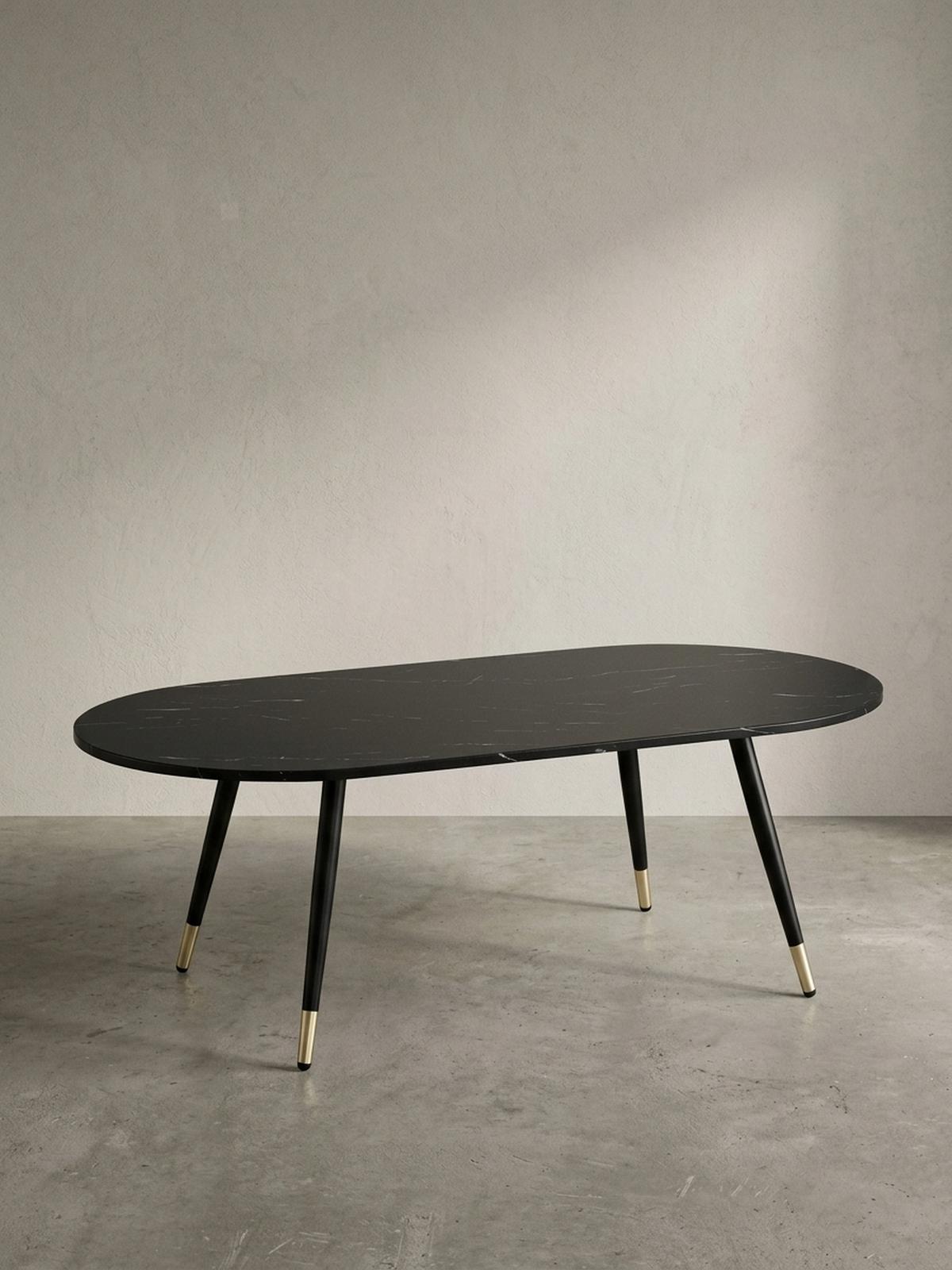 COUCHTISCH oval in Marmor-Optik – mit Metallgestell im modernen Design, Schwarz 120x60x42 cm - Goldfarben/Schwarz, Holzwerkstoff/Metall (60/120/42cm) - KADIMA DESIGN