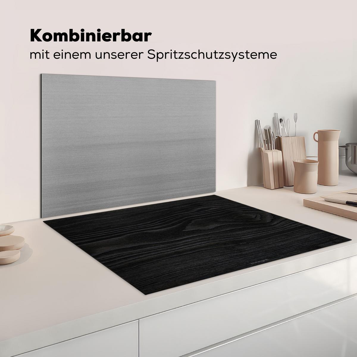 HERDABDECKPLATTE Schwarz - Holzoptik Induktionsmatte 77x59 cm - Schwarz, Kunststoff (77/59/0.2cm) - MuchoWow