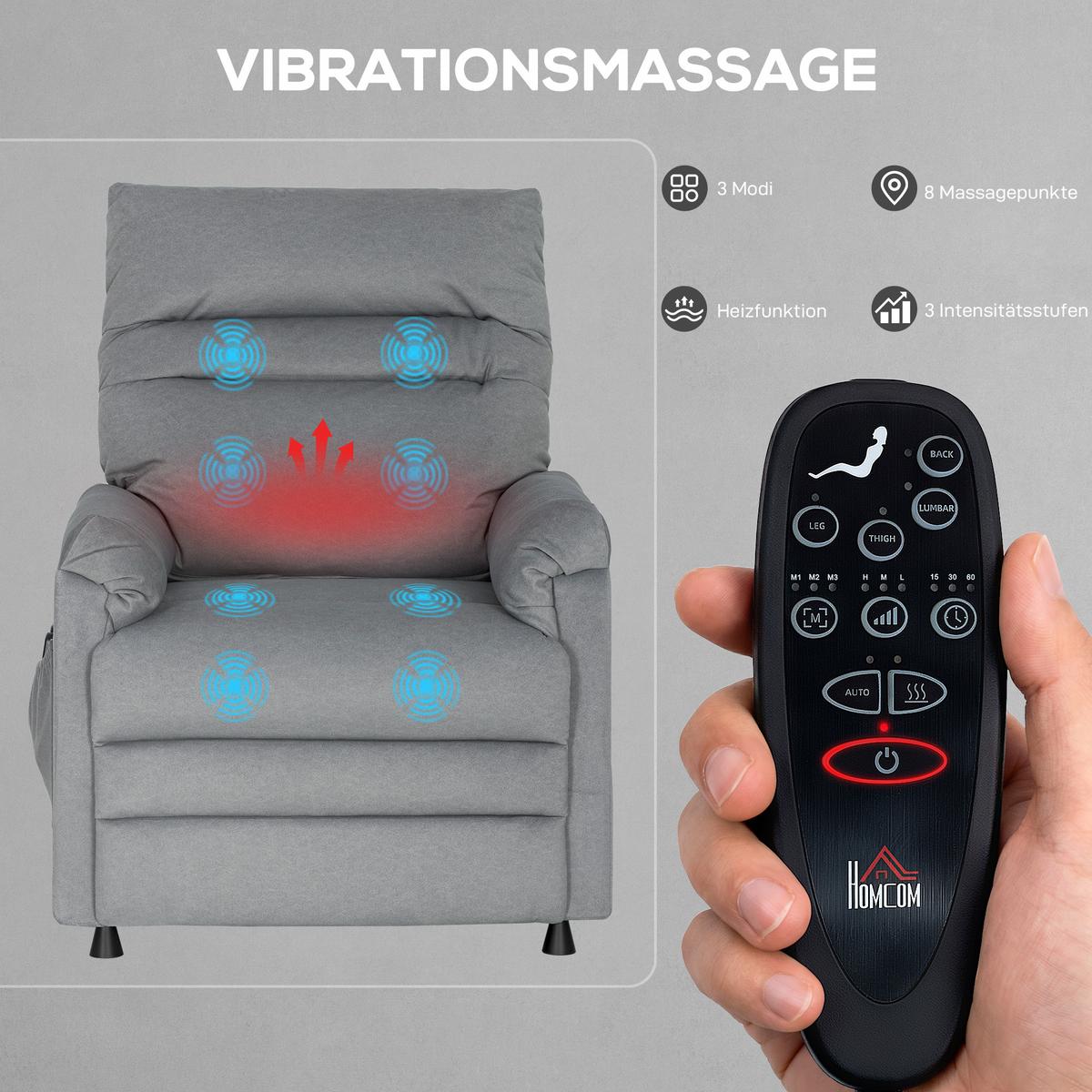 MASSAGESESSEL mit Neigung aus Samt Grau - Schwarz/Grau, Textil/Metall (82/106/99cm) - HOMCOM