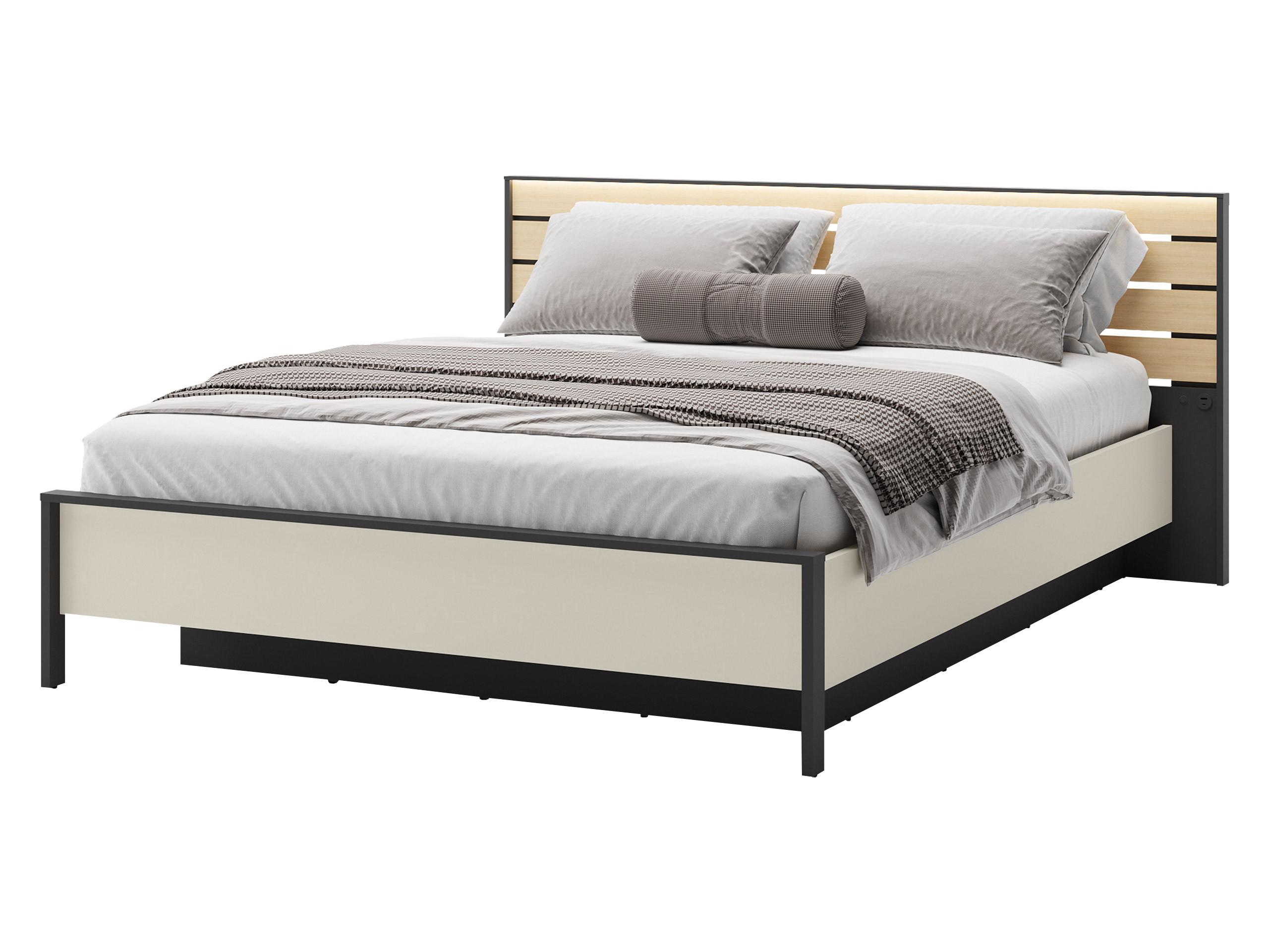 BETT Enna EN-02 - Sandfarben/Schwarz, Holzwerkstoff/Kunststoff (160/200cm) - MIRJAN24
