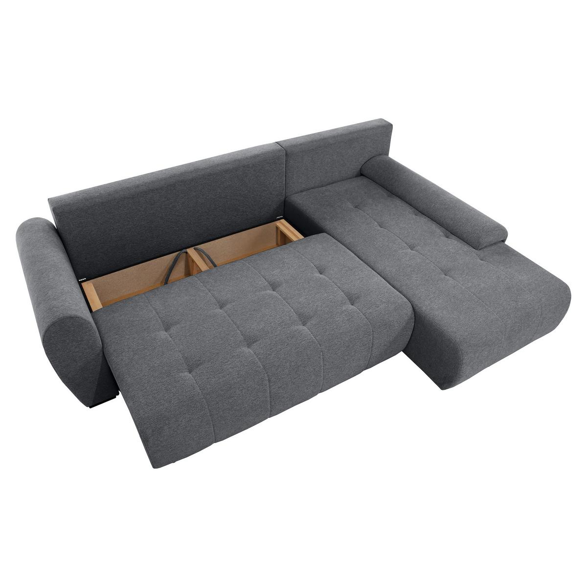 ECKSCHLAFSOFA Dallas mit Bettkasten, 255 cm, Dunkelgrau, rechts, Velour-Stoff - Dunkelgrau, Textil (255/175cm) - Beautysofa