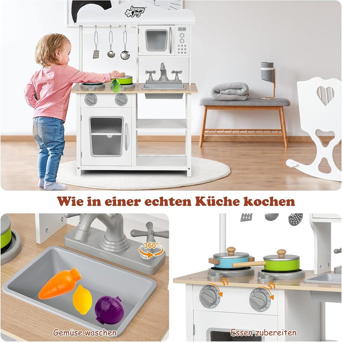 KINDERKÜCHE Spielküche Holz Weiß - Weiß, Holz (60/83/30cm) - COSTWAY