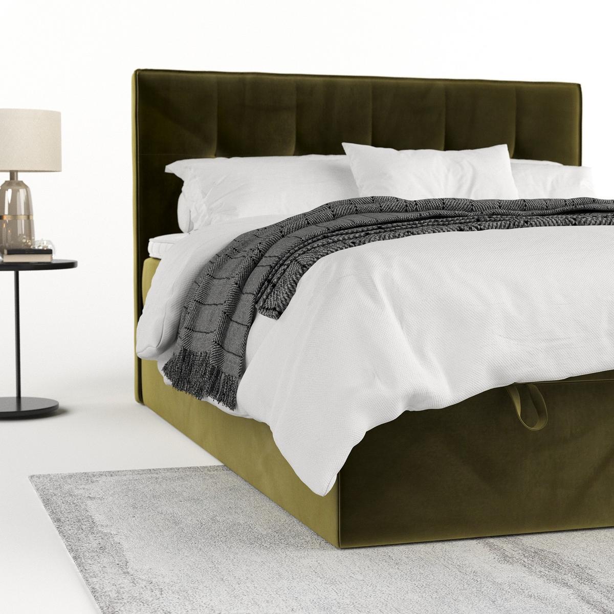 BOXBETT Tivra 160/200 cm Olivgrün im Kronos Stoff - Schwarz/Olivgrün, Holz/Holzwerkstoff (160/200cm) - AltaBeds