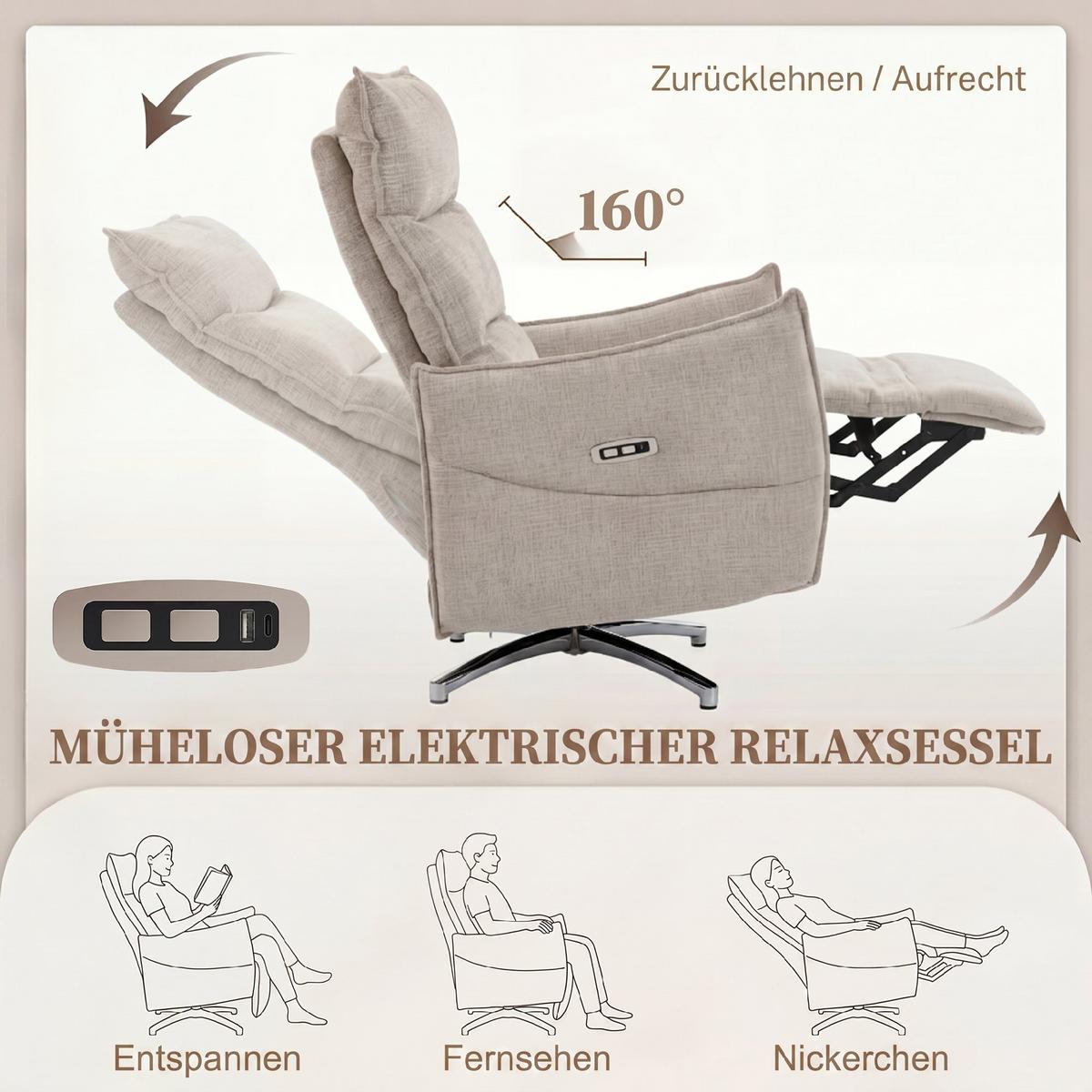 RELAXSESSEL Polyester Beige - Beige/Schwarz, Holzwerkstoff/Textil (76/111/88cm) - HOMCOM