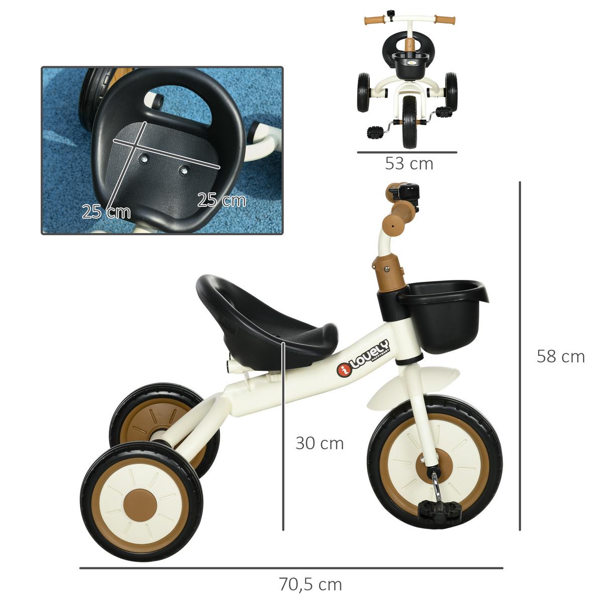 DREIRAD, Kinderfahrrad mit verstellbarer Sitz, Kinderrad für Kinder 2-5 Jahre - Weiß, Metall (70.5/53/58cm) - AIYAPLAY