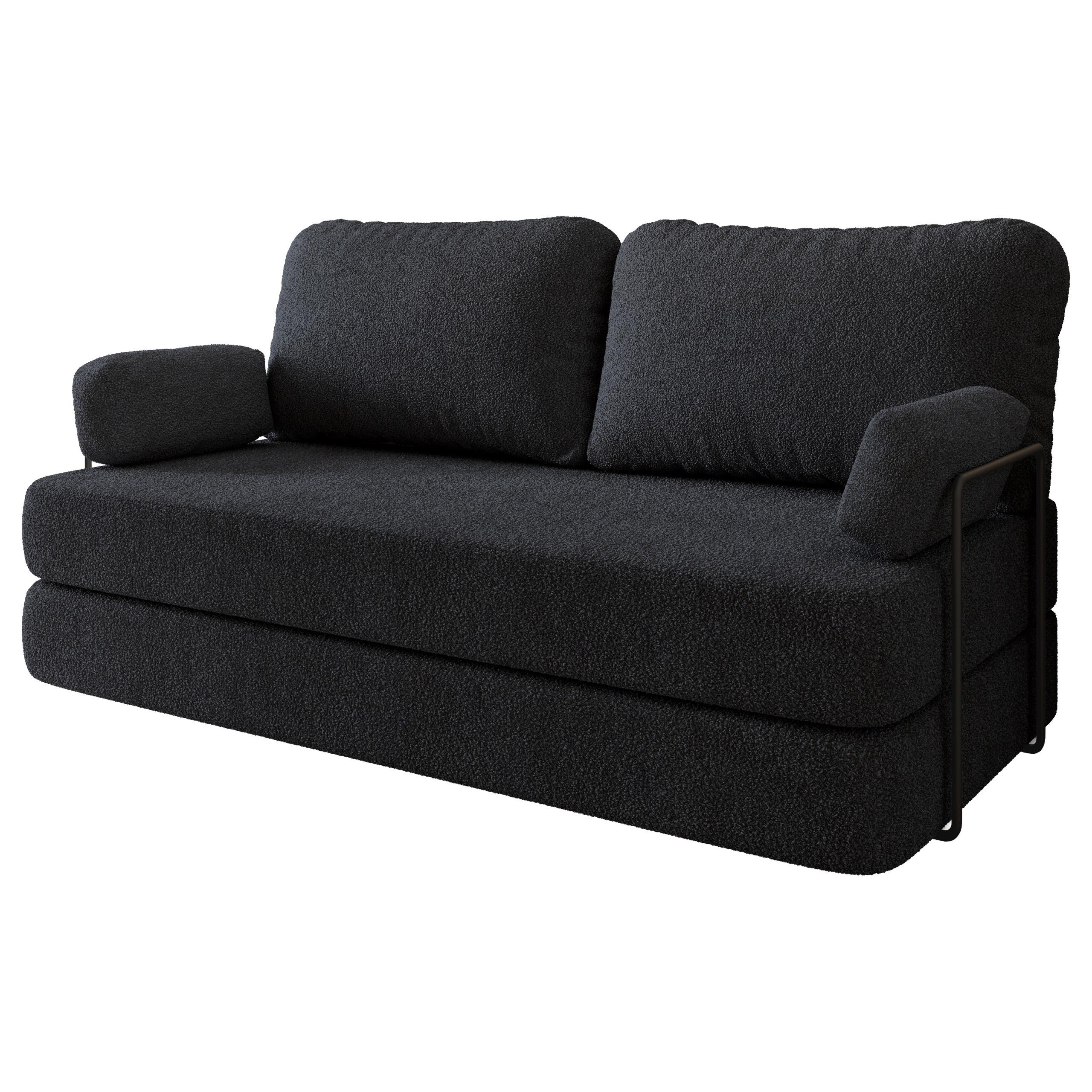 BETTSOFA NIKSI aus Schaumstoff Bucle-Stoff Schwarz Schlaffunktion - Schwarz, Textil (170/86/80cm) - MASSENO