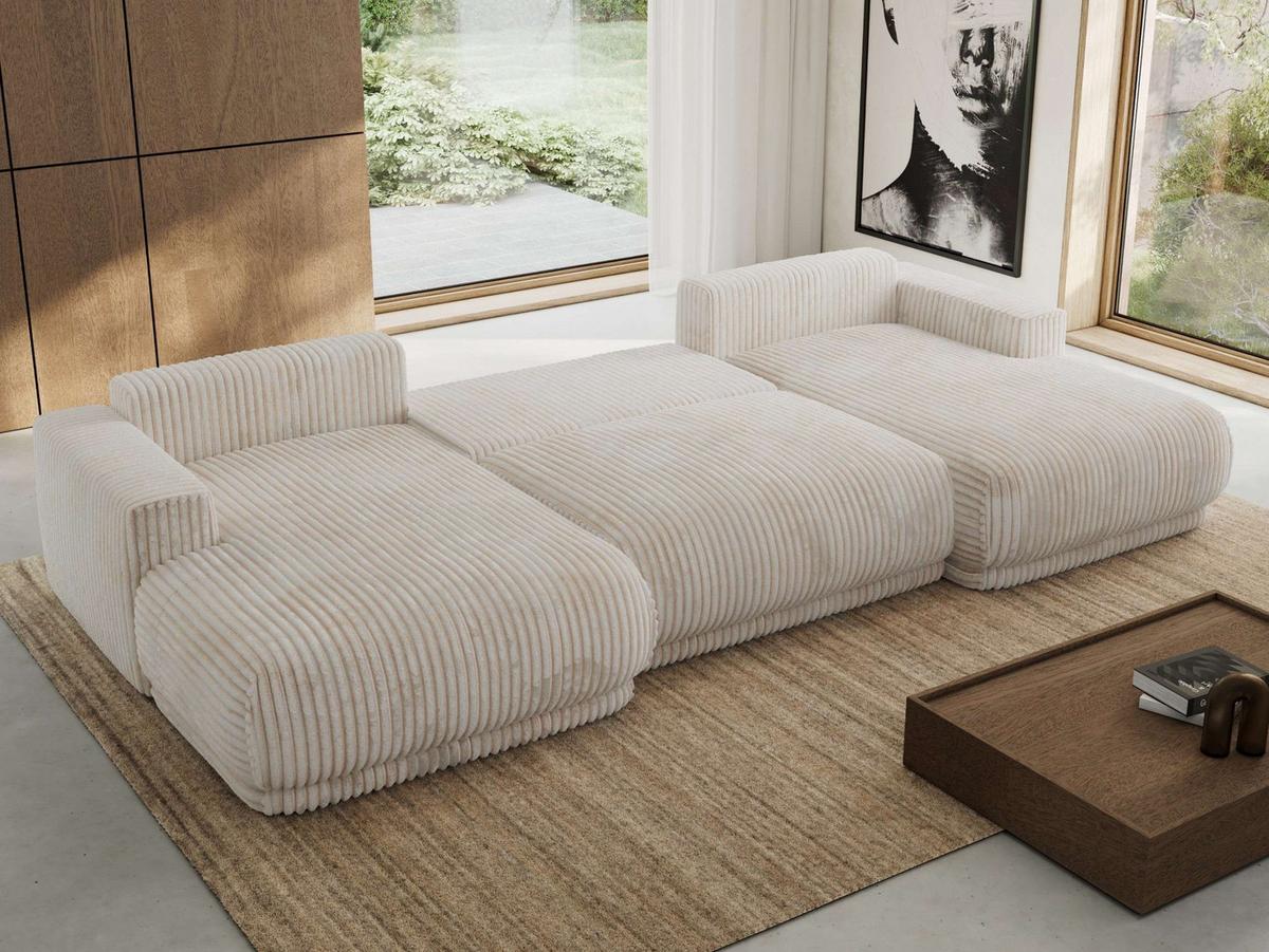 WOHNLANDSCHAFT RINA U Beige Cord - Beige/Schwarz, Kunststoff/Textil (360/85/170cm) - MKS