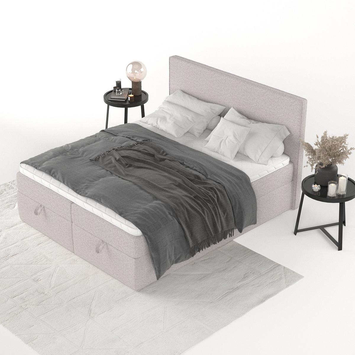 BOXBETT Velma 160/200 cm Beige im Riva Stoff - Beige/Schwarz, Holz/Holzwerkstoff (160/200cm) - AltaBeds