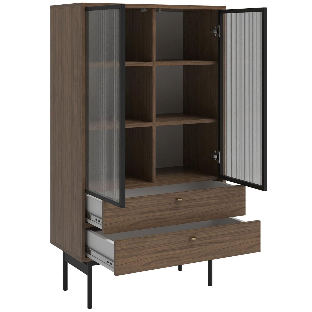 VITRINE Olar II Holzoptik Carini Nussbaum 85 cm - Goldfarben/Schwarz, Holzwerkstoff/Metall (85/150/41cm) - Selsey
