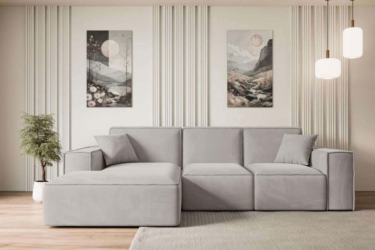 ECKSOFA Ottomane Links SERRA-L - 266x169x80 cm Hellbraun Velours - Hellbraun/Schwarz, Holzwerkstoff/Kunststoff (165/266cm) - ALTDECOR