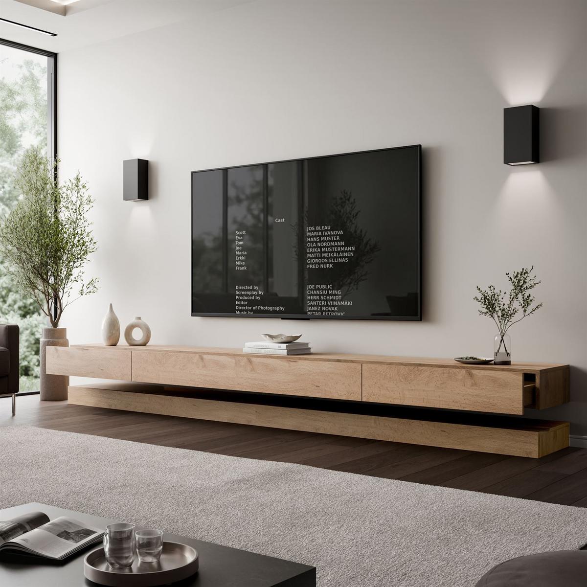 TV-RACK SKY 280 cm, Wotan Eiche - Eiche Wotan, Holzwerkstoff (280/25/34cm) - Lookway