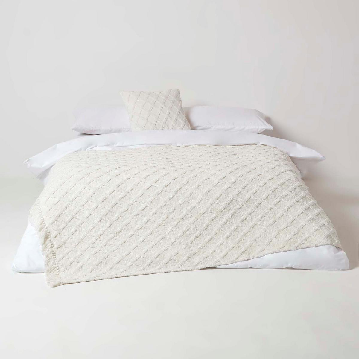 WOHNDECKE 125/150 cm, Baumwolle getuftet - Weiß, Textil (125/150cm) - Homescapes