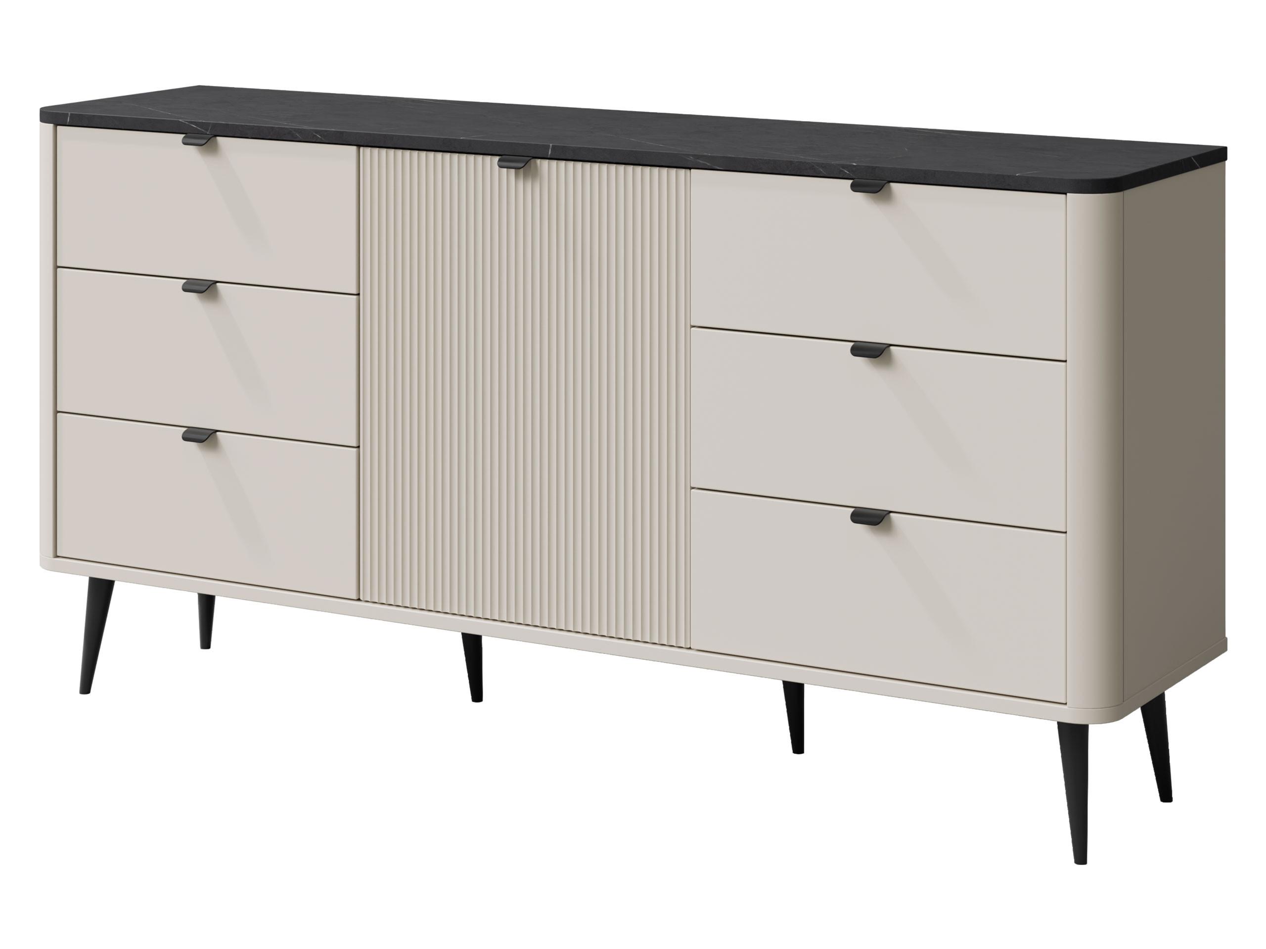 KOMMODE Marly 6S1D RE09 - Kaschmir/Schwarz, Holzwerkstoff/Metall (160/82/40cm) - MIRJAN24