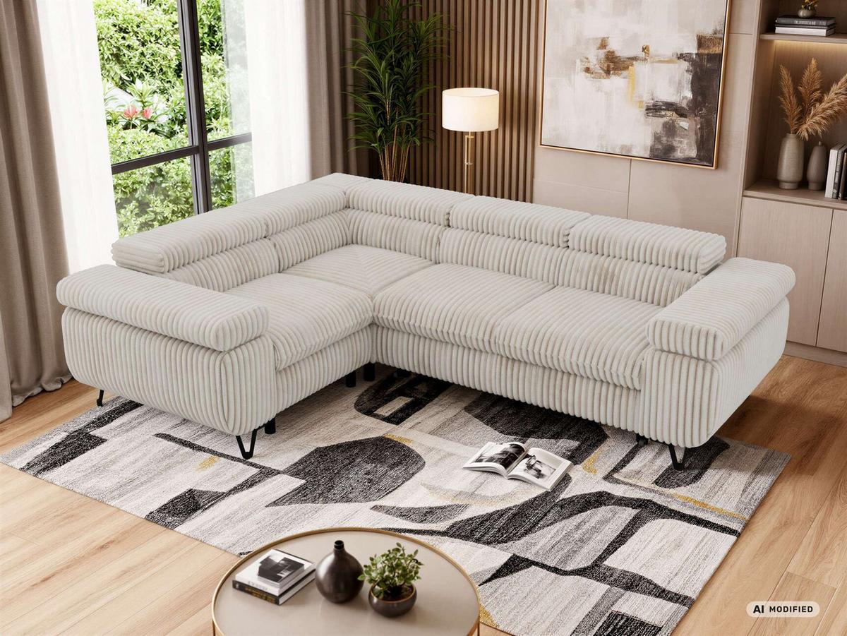 ECKSOFA FALCO L - Beige Cord - Links Seite - Beige/Creme, Textil/Metall (197/268cm) - MKS
