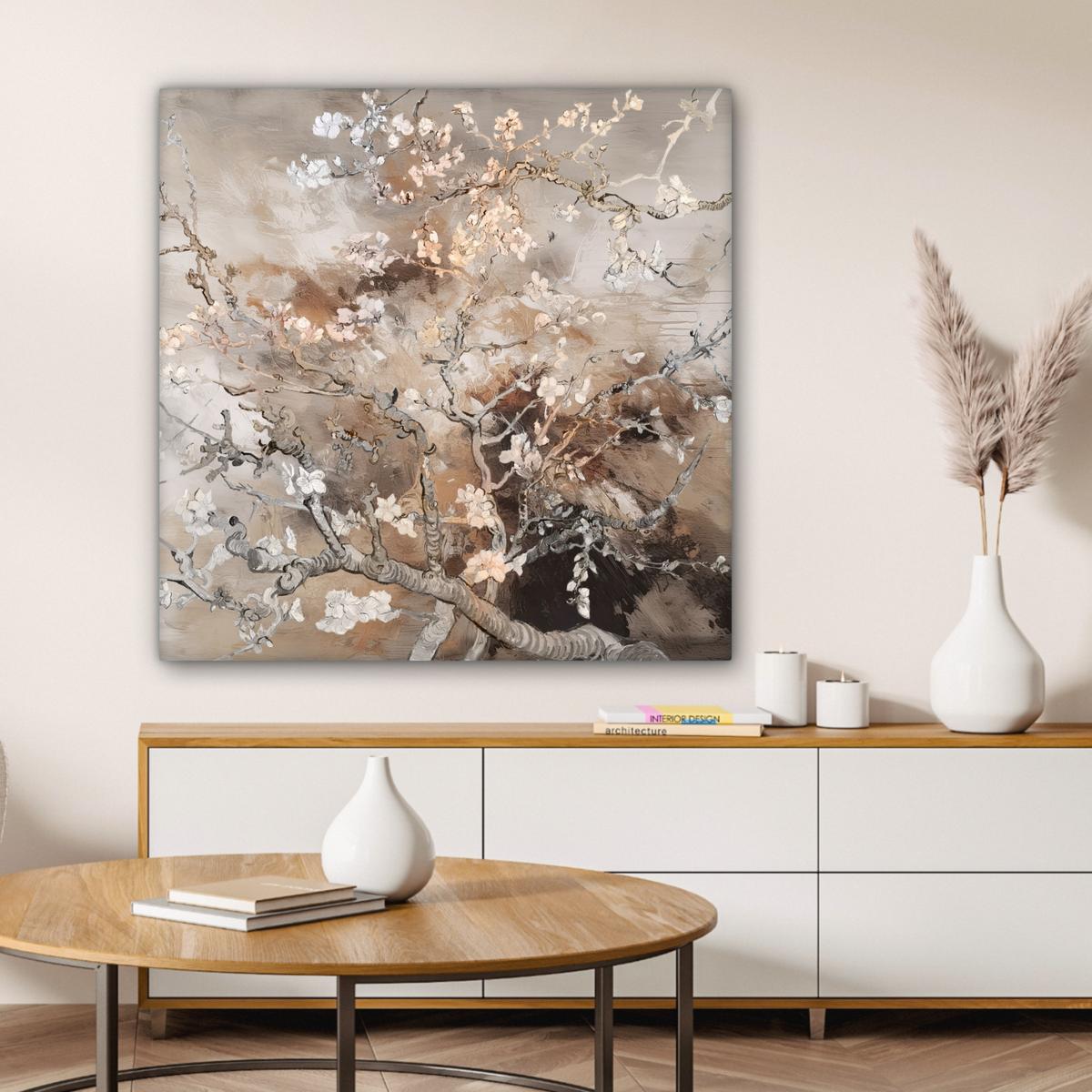 LEINWANDBILD Mandelblüte - Kunst - Van Gogh - Beige - Abstrakt Deko Groß 90x90 cm - Braun, Textil (90/90cm) - MuchoWow