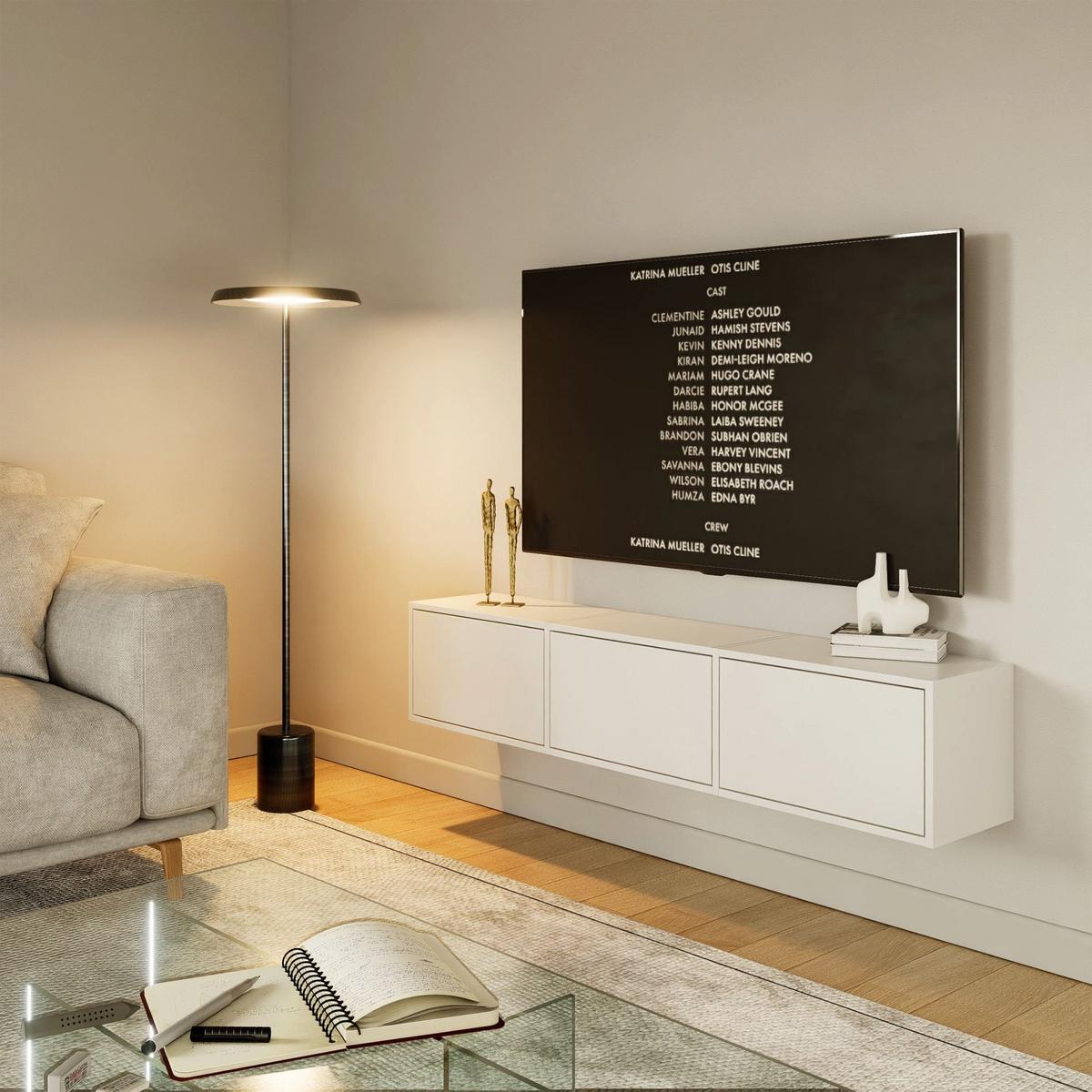 TV-LOWBOARD hängend, 3 Klappen, Weiß, 150 cm - Weiß, Holzwerkstoff (150.1/30/30cm) - Selsey