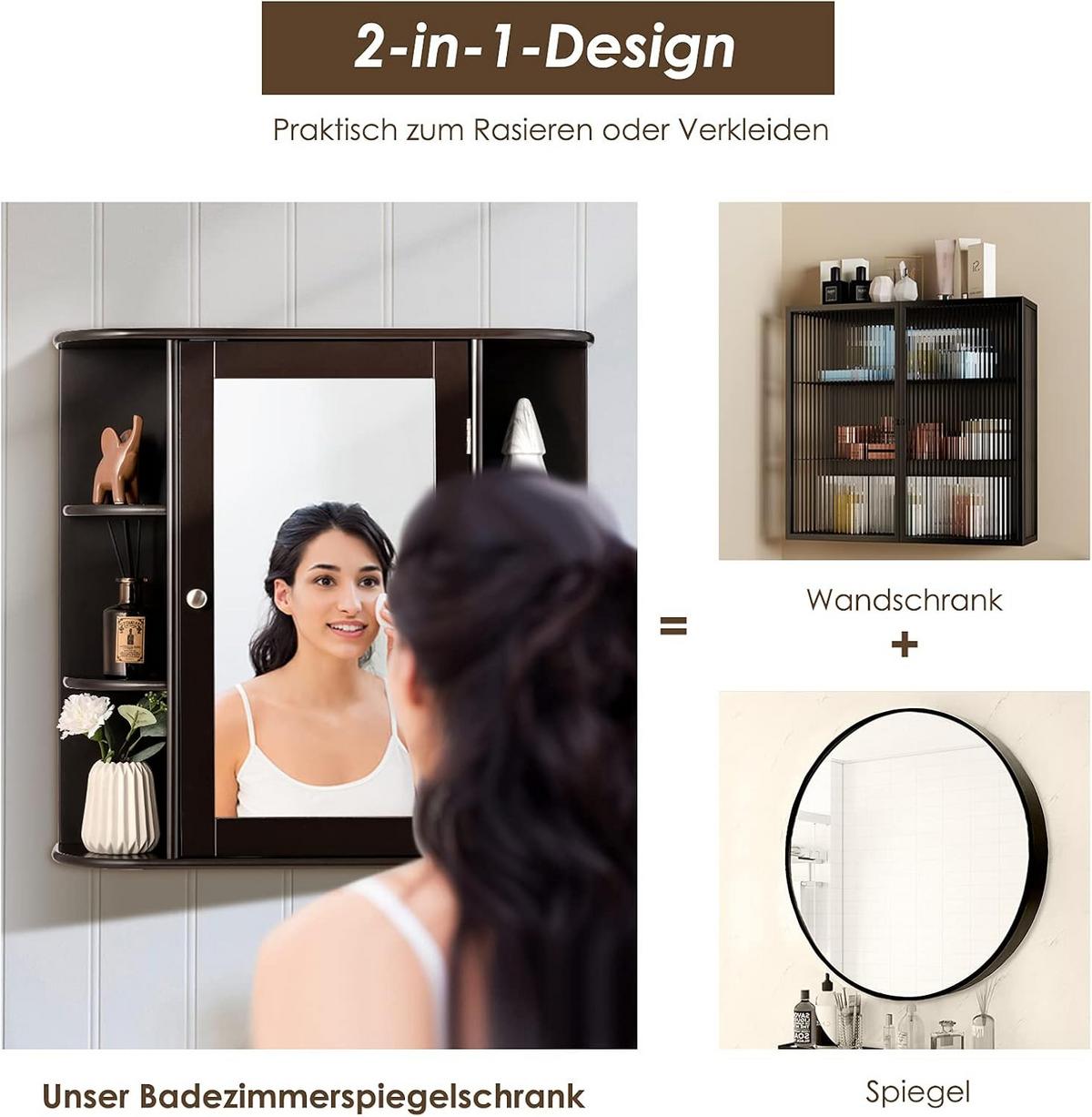 SPIEGELSCHRANK Badezimmerspiegel Braun - Braun, Holz (65/63/17cm) - COSTWAY