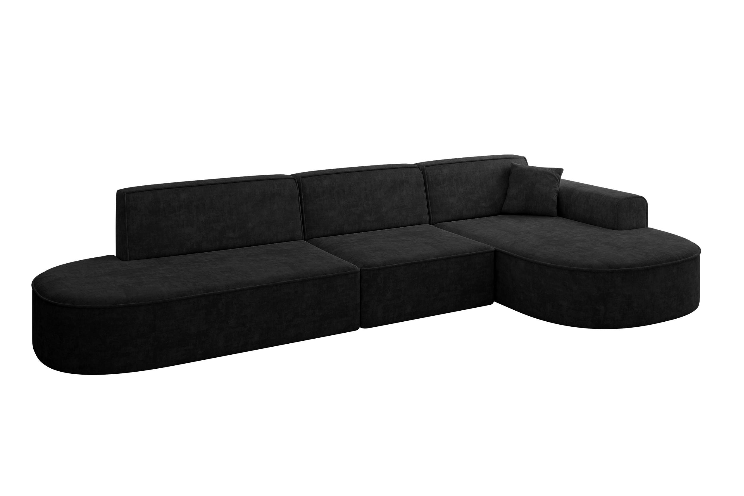 ECKSOFA Ottomane Rechts MARI-L2 - 328x171x79 cm Schwarz Velours - Schwarz, Holzwerkstoff/Kunststoff (171/328cm) - ALTDECOR