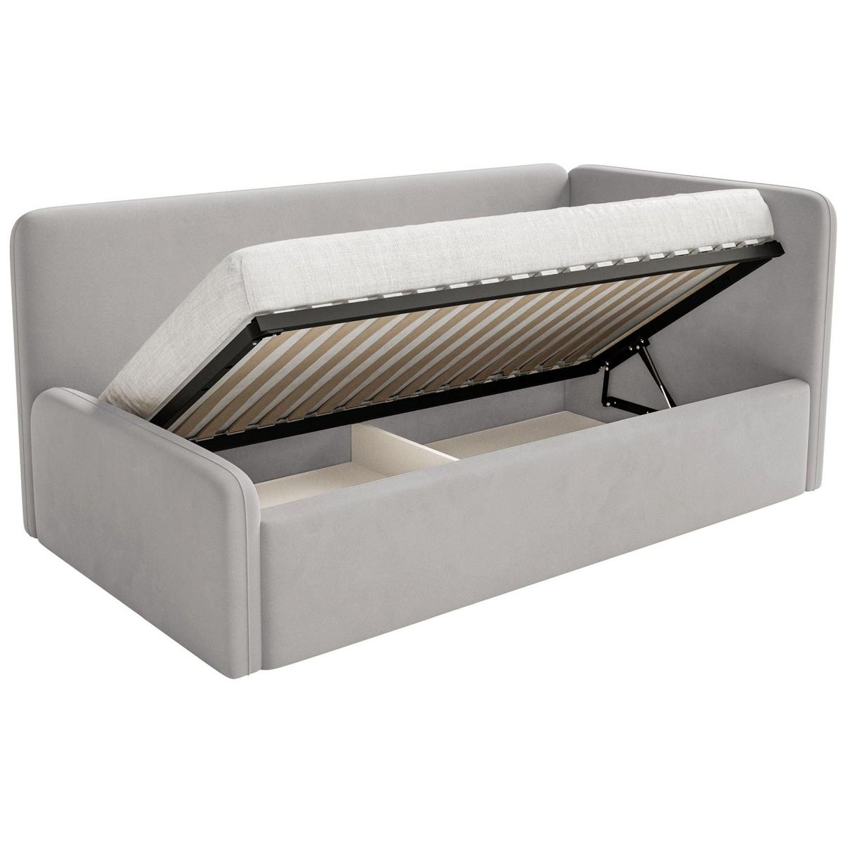 JUGENDBETT Fanko Samt Hellgrau 90x200 cm - Hellgrau/Schwarz, Kunststoff/Textil (90/200cm) - Selsey