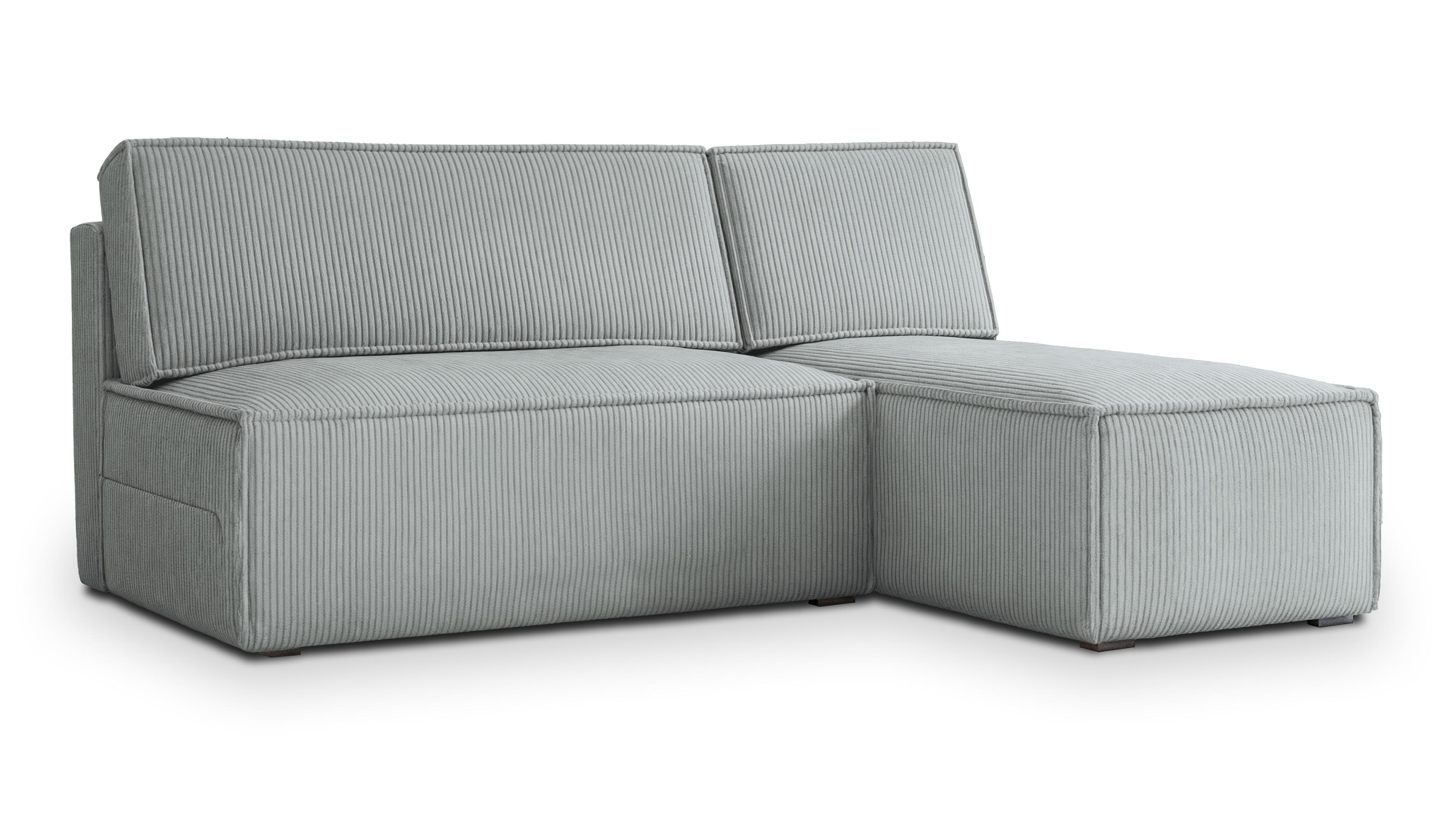 ECKSOFA BRISO P Hellgrau Kordstoff mit Schlaffunktion - Hellgrau/Grau, Holz/Kunststoff (200/140cm) - MASSENO