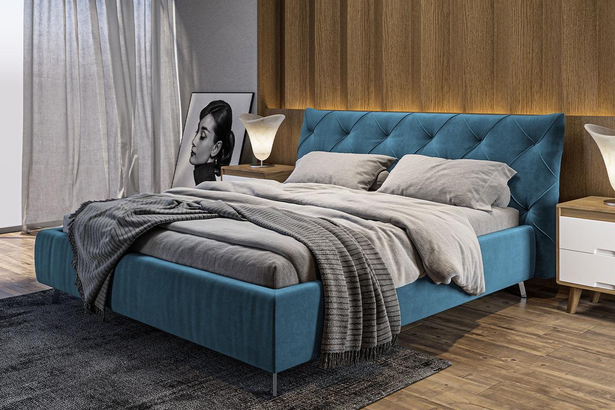 POLSTERBETT ANNY Petrol Velvet - Petrol, Textil (180/200cm) - KAWOLA