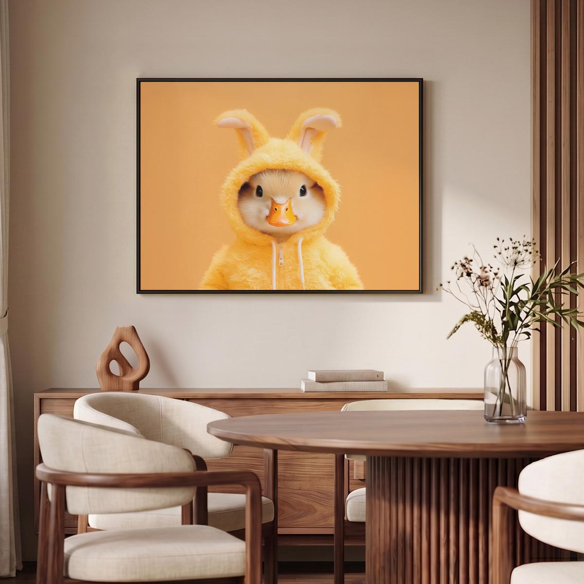 LEINWAND Bilder mit Rahmen - Osterhase - Kostüm - Ente - 100x70 - Gelb, Textil (100/70cm) - MuchoWow