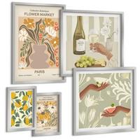 BILDER SET 5er Set - 50x50 cm & 20x30 cm & 40x60 cm Silberner Rahmen - Blumenposter Paris Mailand - Silberfarben, Kunststoff (40/60cm) - TULUP