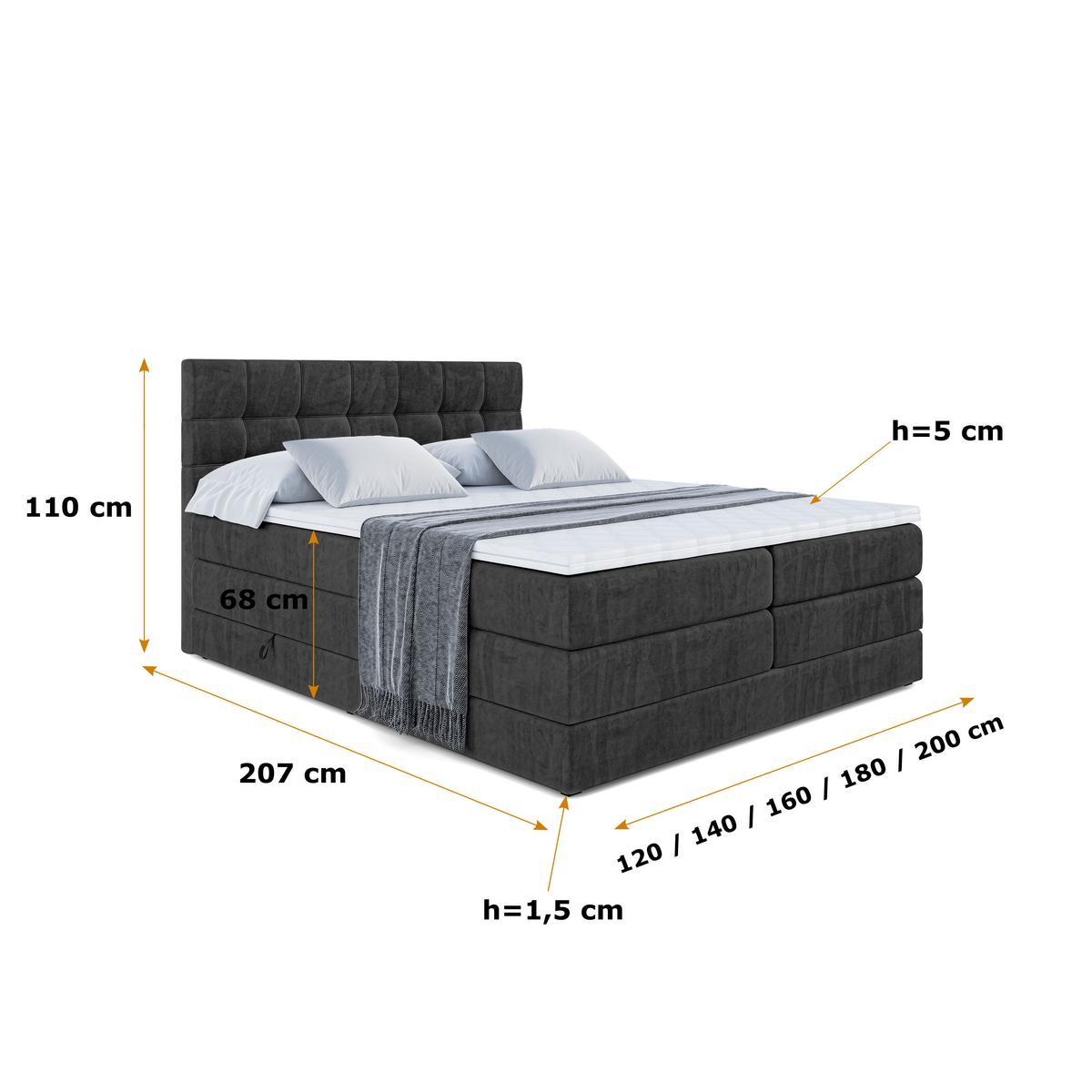 BOXSPRINGBETT BERO KING - 140x200 - H3/H4 - Schwarz - Schwarz, Holzwerkstoff (140/200cm) - ALTDECOR