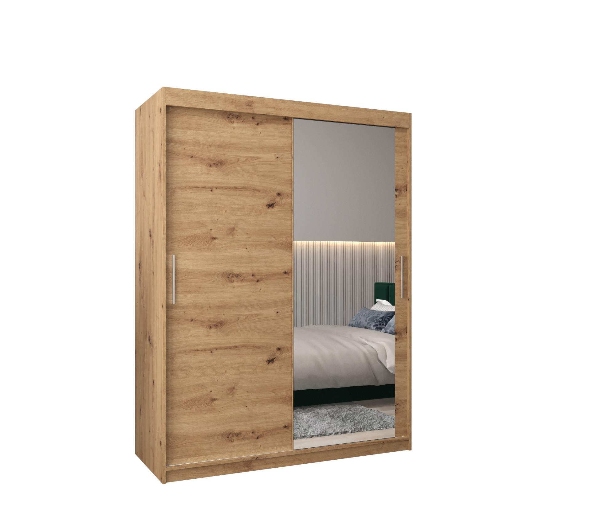 SCHWEBETÜRENSCHRANK 200/150/62 2-türig - Silberfarben/Eiche Artisan, Holz/Kunststoff (150/200/62cm) - MÖBEL KRYSPOL