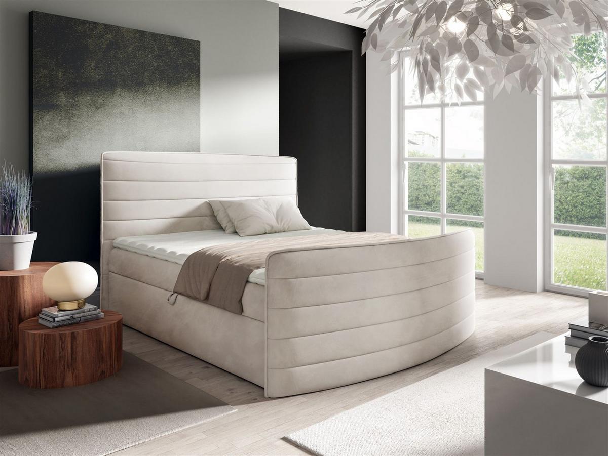 BOXBETT Ambra In Elisa Velvet - Creme, Holzwerkstoff/Textil (160/200cm) - Fun Möbel