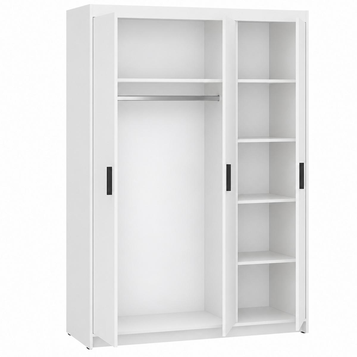 DREHTÜRENSCHRANK Elena mit 3 Türen, ohne Spiegel, Weiß - Weiß, Holzwerkstoff (130/190/53cm) - Beautysofa