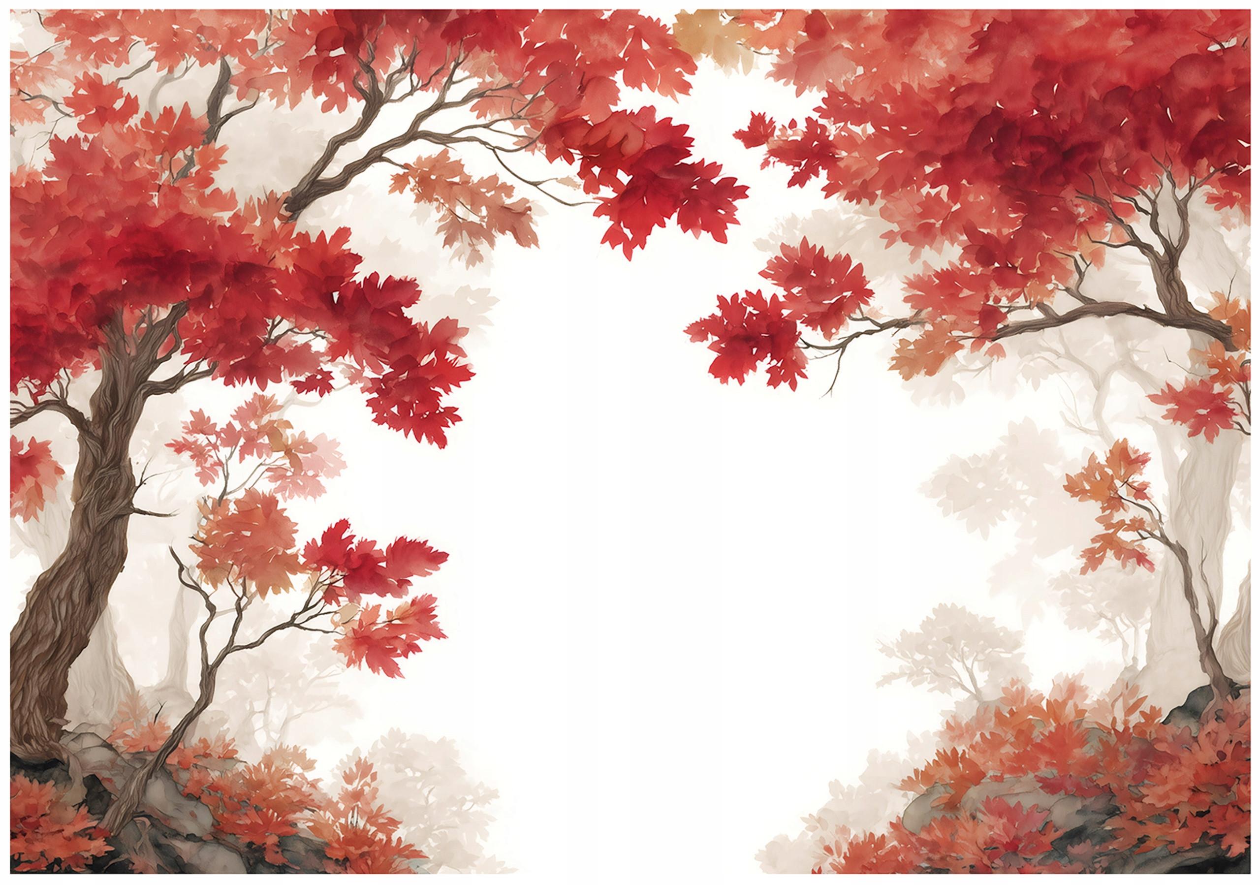FOTOTAPETE Wald Bäume Rot 200x140 cm - Multicolor, Papier (200/140cm) - Wallarena
