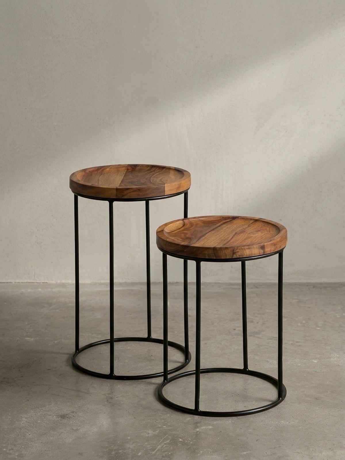 BEISTELLTISCH Set – Massivholz Metall Braun Schwarz 2-teilig Industrial - Schwarz/Braun, Holz/Metall (30/30/54cm) - KADIMA DESIGN