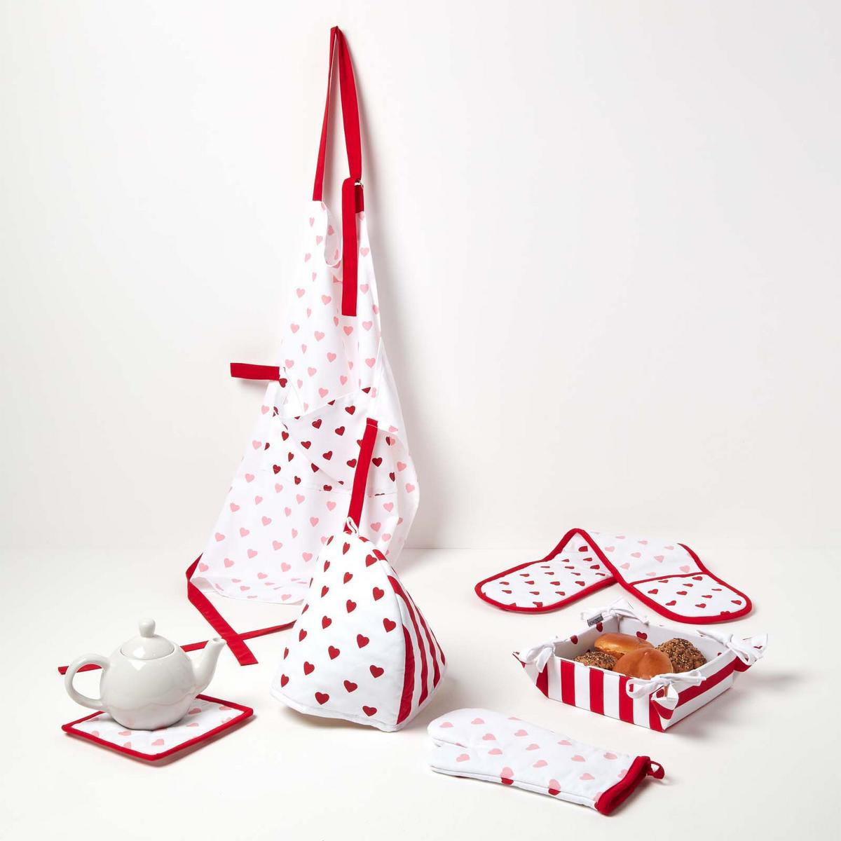 KOCHSCHÜRZE Herzen, 100% Baumwolle - Rot, Textil (80/85cm) - Homescapes