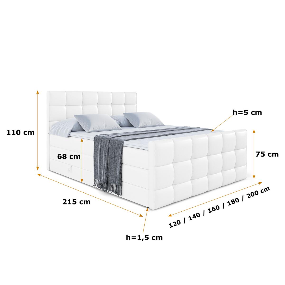 BOXSPRINGBETT APO-Z KING - 200 x 200 - H3/H4 - Weiß Hochglanz - Weiß, Holzwerkstoff (200/200cm) - ALTDECOR