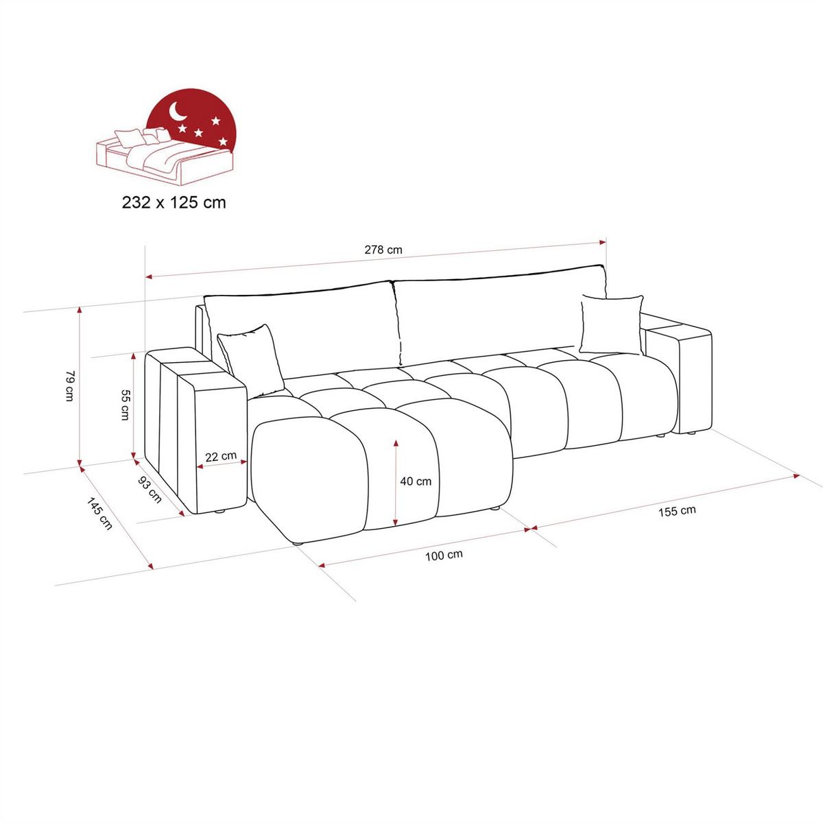 ECKSOFA Anabel Max Mit Schlaffunktion - Grün, Holzwerkstoff/Textil (278/145cm) - Fun Möbel