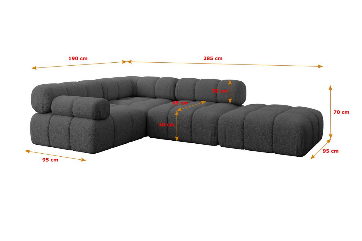 ECKSOFA modulares Sofa Felto-L1 - 285x190x70 cm Grau Bouclé - Grau, Holzwerkstoff/Textil (285/190cm) - ALTDECOR