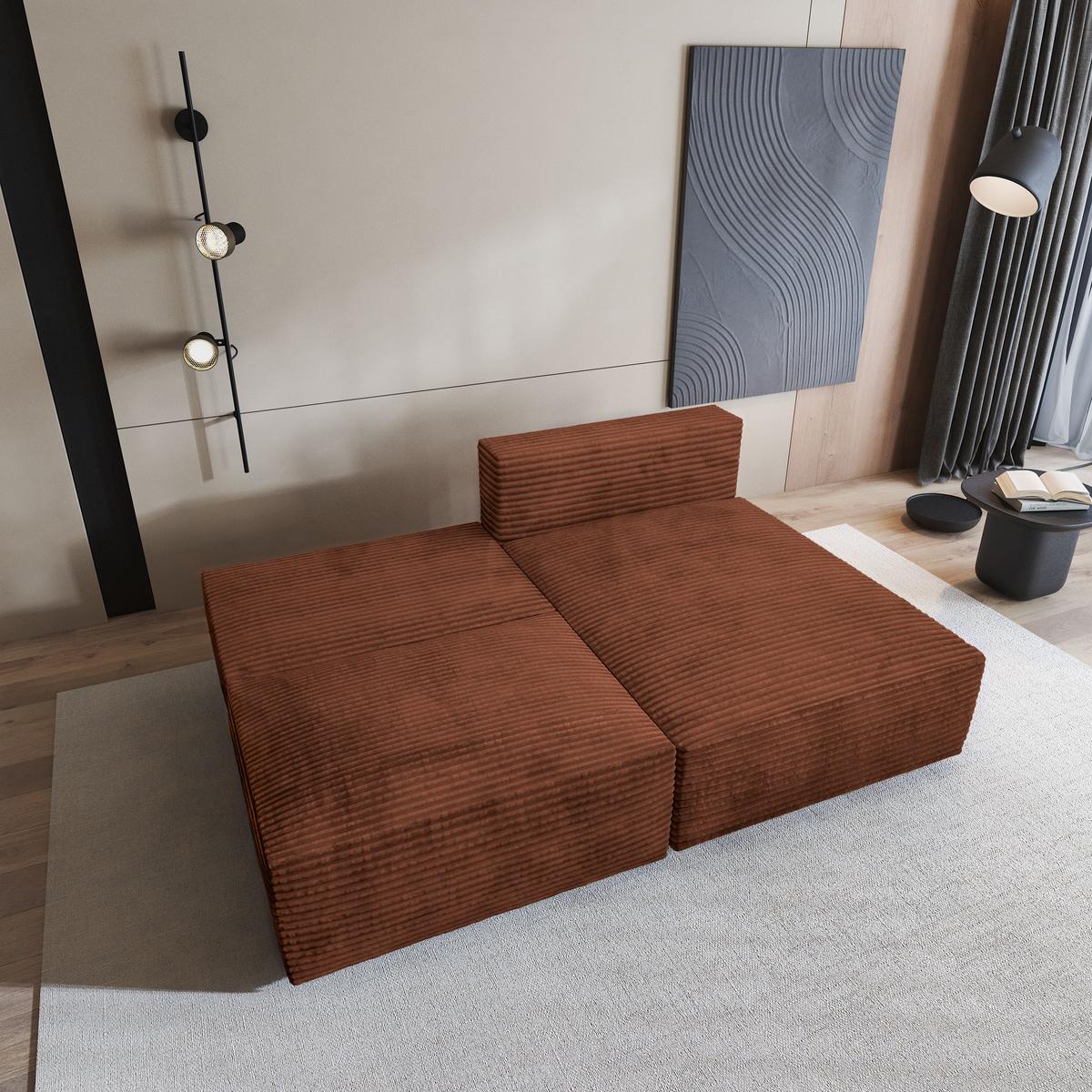 ECKSOFA FIORO Braun Kordstoff mit Schlaffunktion - Braun, Holz (204/148cm) - MASSENO