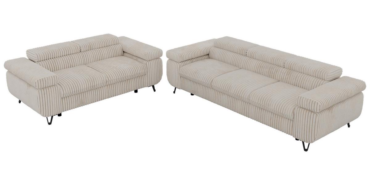 SITZGARNITUR PETER 2+3 - Beige Cord - Beige/Creme, Textil/Metall (262/76/99cm) - MKS