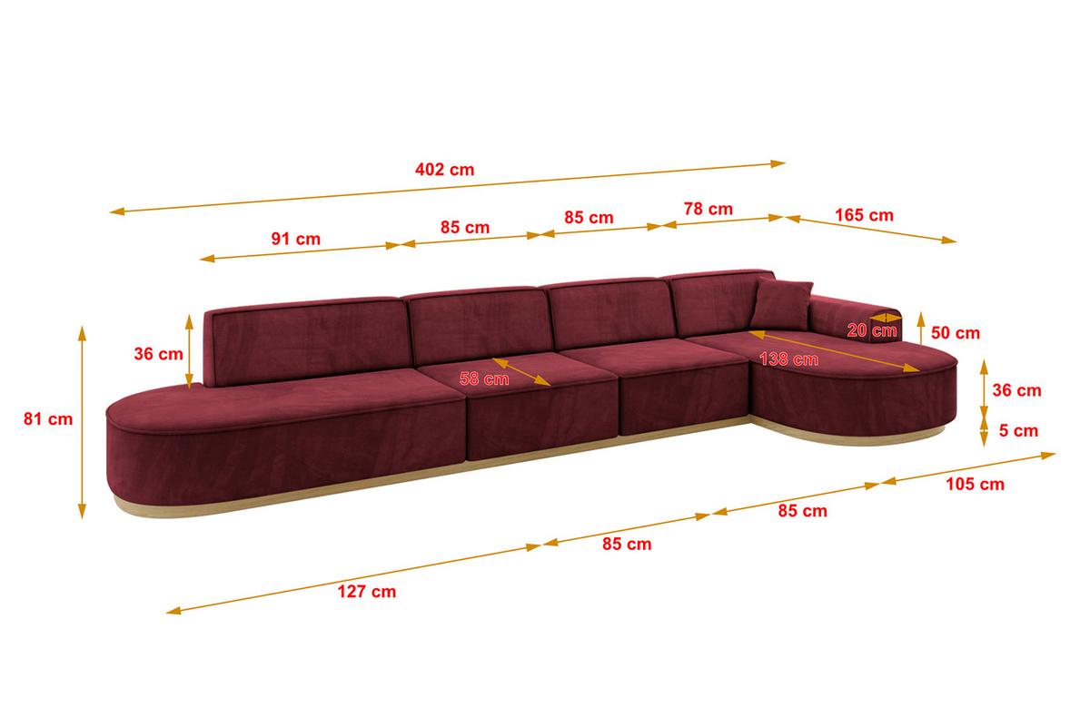 ECKSOFA Ottomane Rechts MARI-L3-v2 - 413x171x83 cm Bordeaux Velours - Bordeaux, Holzwerkstoff/Textil (171/413cm) - ALTDECOR