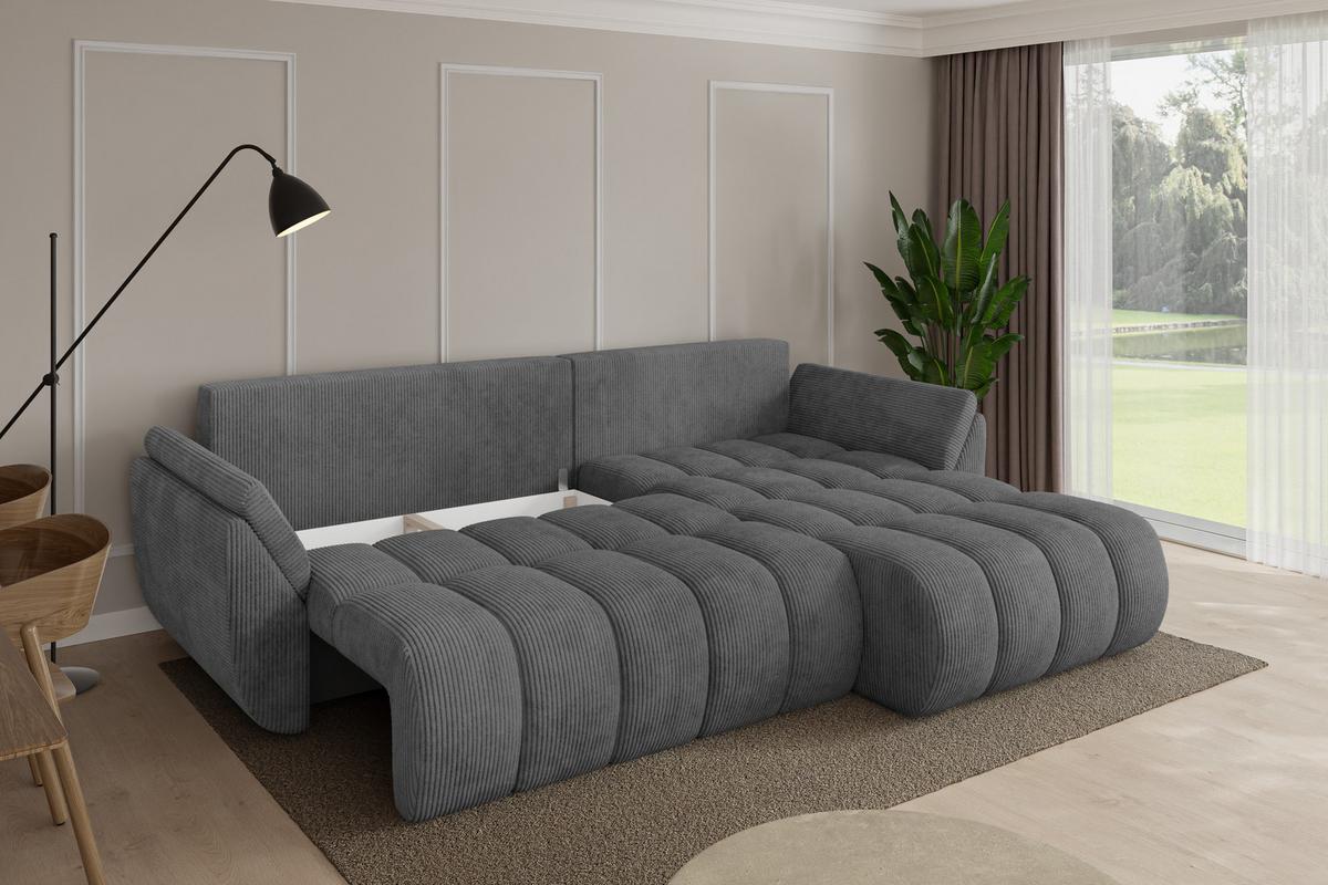 ECKSOFA mit Schlaffunktion Ottomane Rechts TOKO-L-v1 277x194x86 Dunkelgrau Cord - Dunkelgrau/Schwarz, Holzwerkstoff/Kunststoff (277/194cm) - ALTDECOR