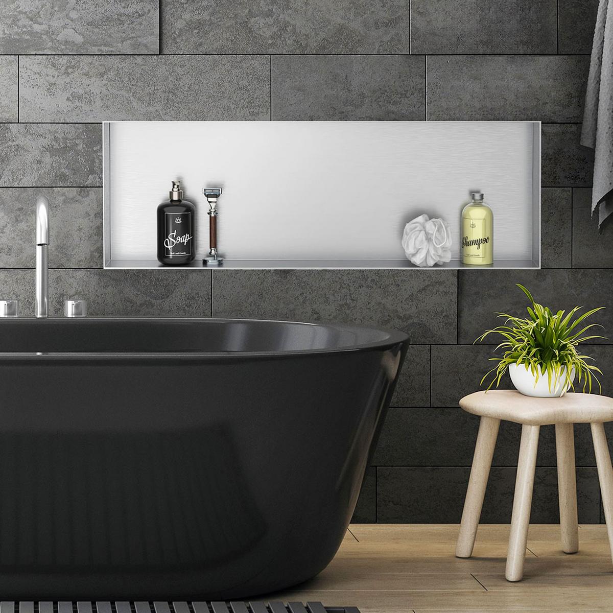 DUSCHNISCHE Silber 90/30 cm - Silberfarben, Metall (90/30/10cm) - LuxeBath